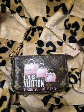 Louis Vuitton Brown Monogram Mini Pochette with Pink Graphic